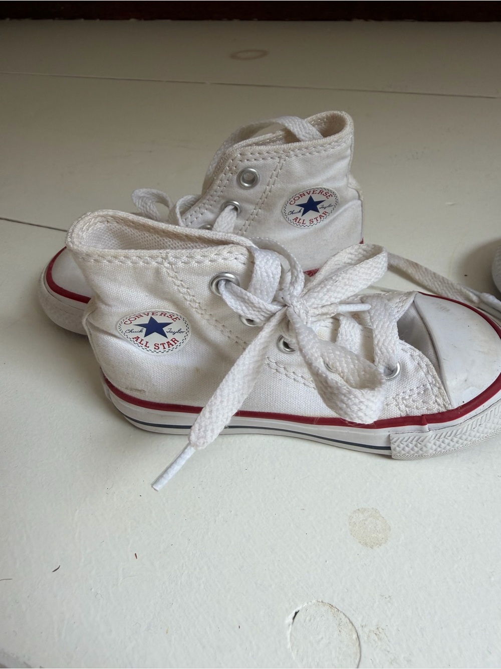Converse Kids White High-Top Sneakers with Red & Blue Accents